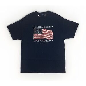 Vintage Basic Editions USA Graphic Print Flag T-shirt Navy Blue Mens Size XL